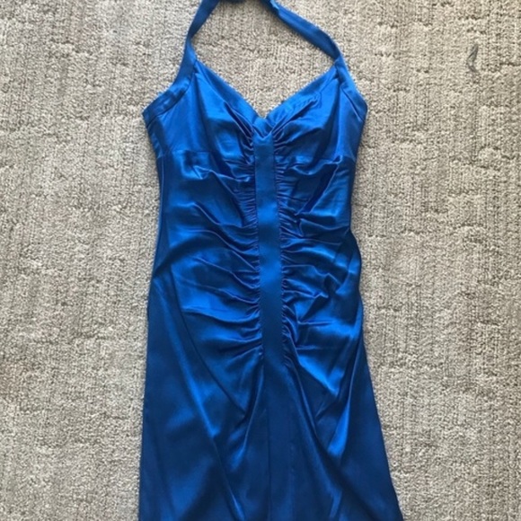 BCBG MaxAzria Royal Blue Silk Halter Cocktail Dress - Size 2 - Picture 6 of 14